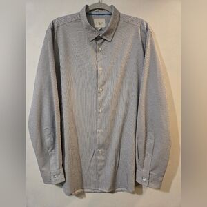 C-Lab NYC Blue And Teal 4 Way Stretch Slim Fit Shirt Size XL 17 1/2, 34-35"